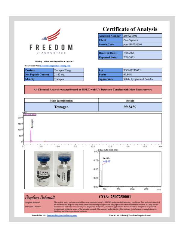 Testagen 20 mg 20mg Research Peptide Testagen 20 mg 20mg Research Peptide