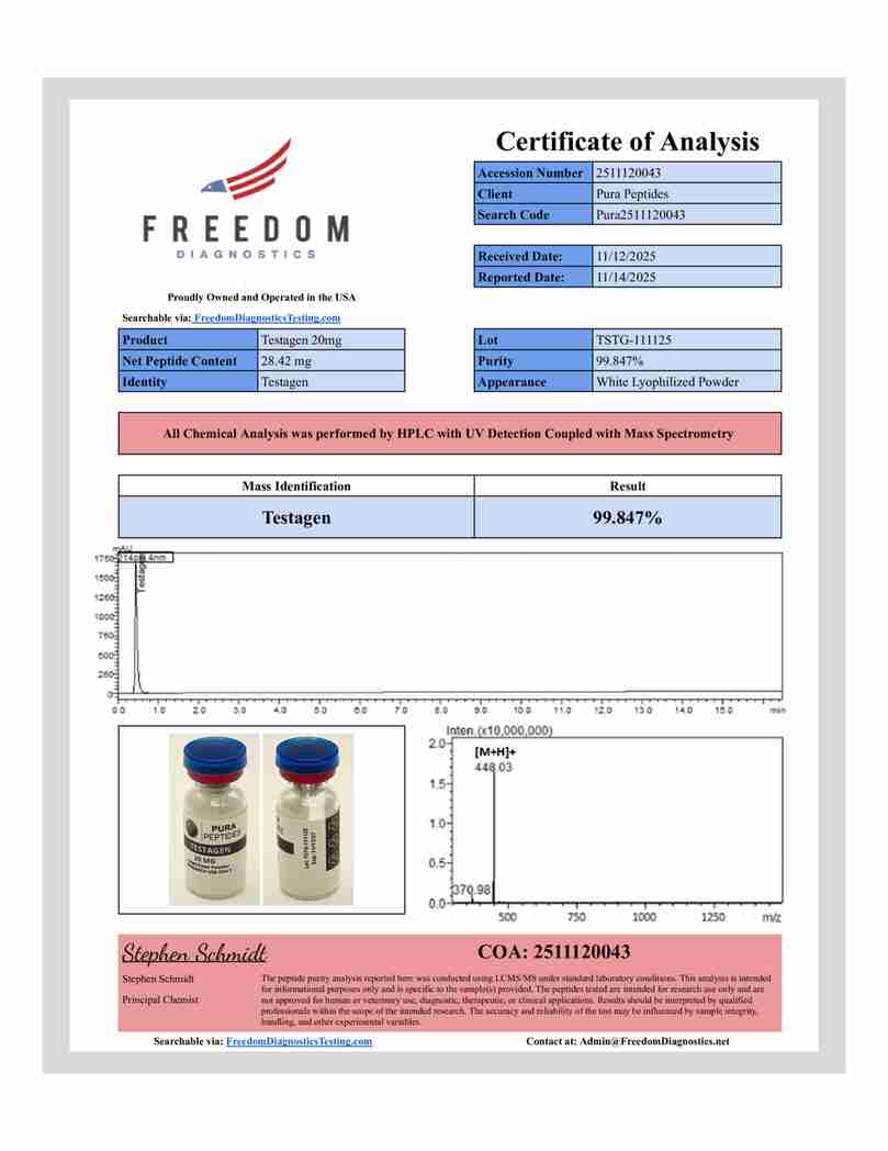 Testagen 20 mg 20mg Research Peptide Testagen 20 mg 20mg Research Peptide